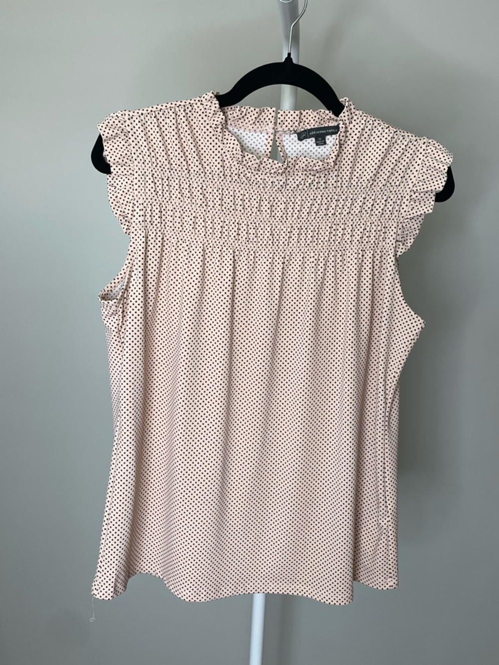 Adrianna Papell Blush Pink Polka Dot Smocked Neck Sleeveless Top